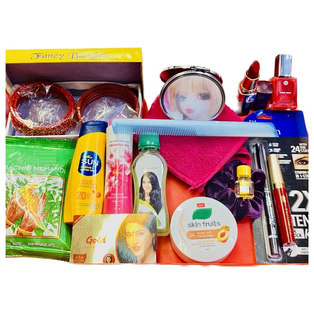 Premium Solah Shringar Kit for Women (Cosmetics Kit, 16 Item Set), Teej Navratri Pooja Kit Set for Devi MATA Rani | Free Plastic Vanity Kit Included Visit the gifferes Store