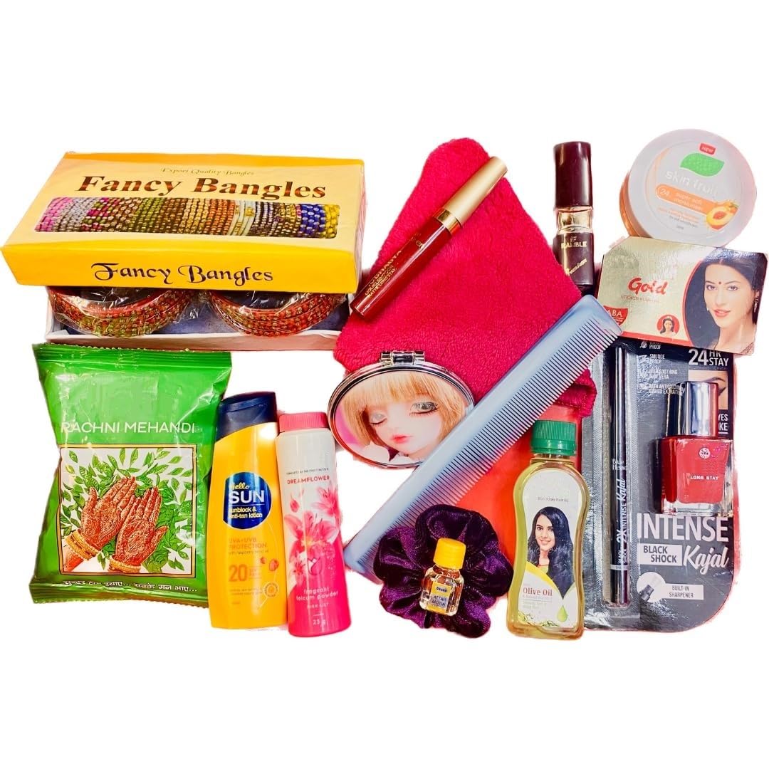 Premium Solah Shringar Kit for Women (Cosmetics Kit, 16 Item Set), Teej Navratri Pooja Kit Set for Devi MATA Rani | Free Plastic Vanity Kit Included Visit the gifferes Store