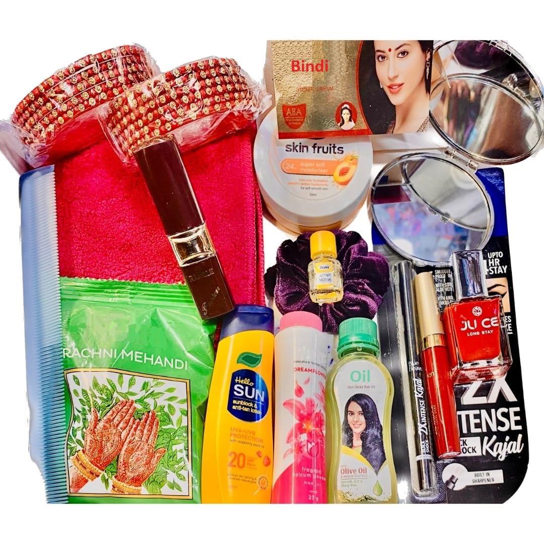 Premium Solah Shringar Kit for Women (Cosmetics Kit, 16 Item Set), Teej Navratri Pooja Kit Set for Devi MATA Rani | Free Plastic Vanity Kit Included Visit the gifferes Store