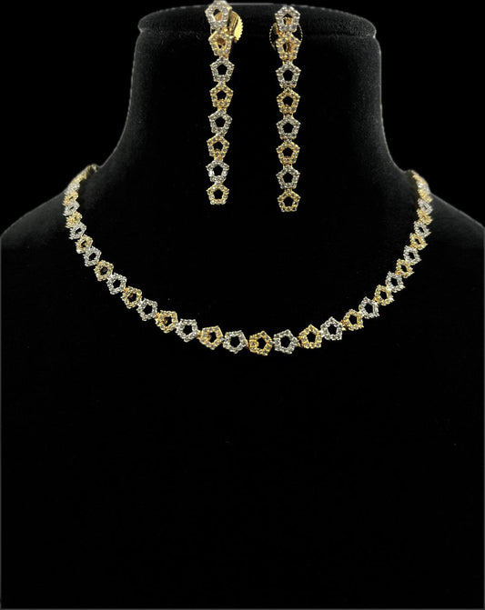 Elegant Two-Tone Diamond-Cut Necklace and Earrings Set